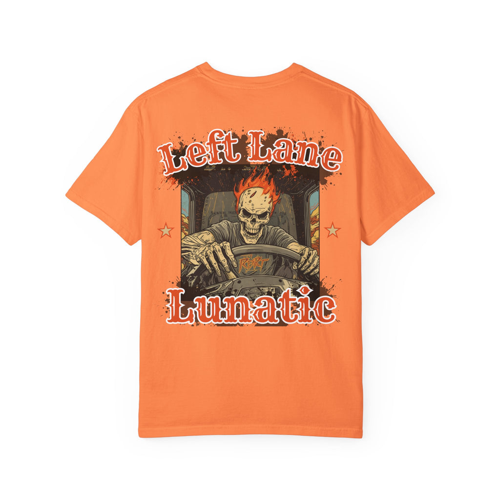 Unisex Garment-Dyed T-shirt, Cool Grunge Tee for Truckers, Left Lane Lunatic Graphic T-shirt, Vintage Style Gift, Halloween Apparel