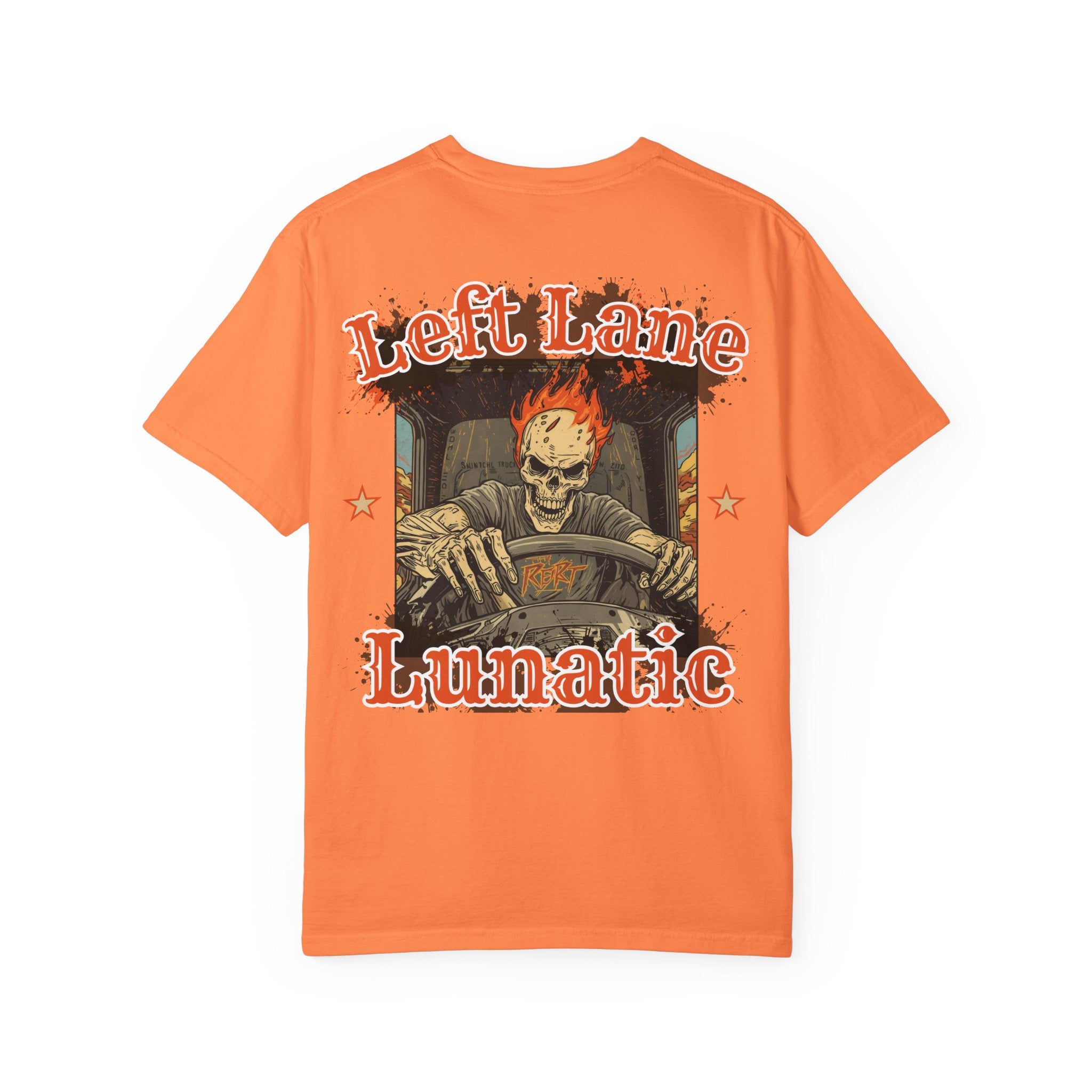 Unisex Garment-Dyed T-shirt, Cool Grunge Tee for Truckers, Left Lane Lunatic Graphic T-shirt, Vintage Style Gift, Halloween Apparel