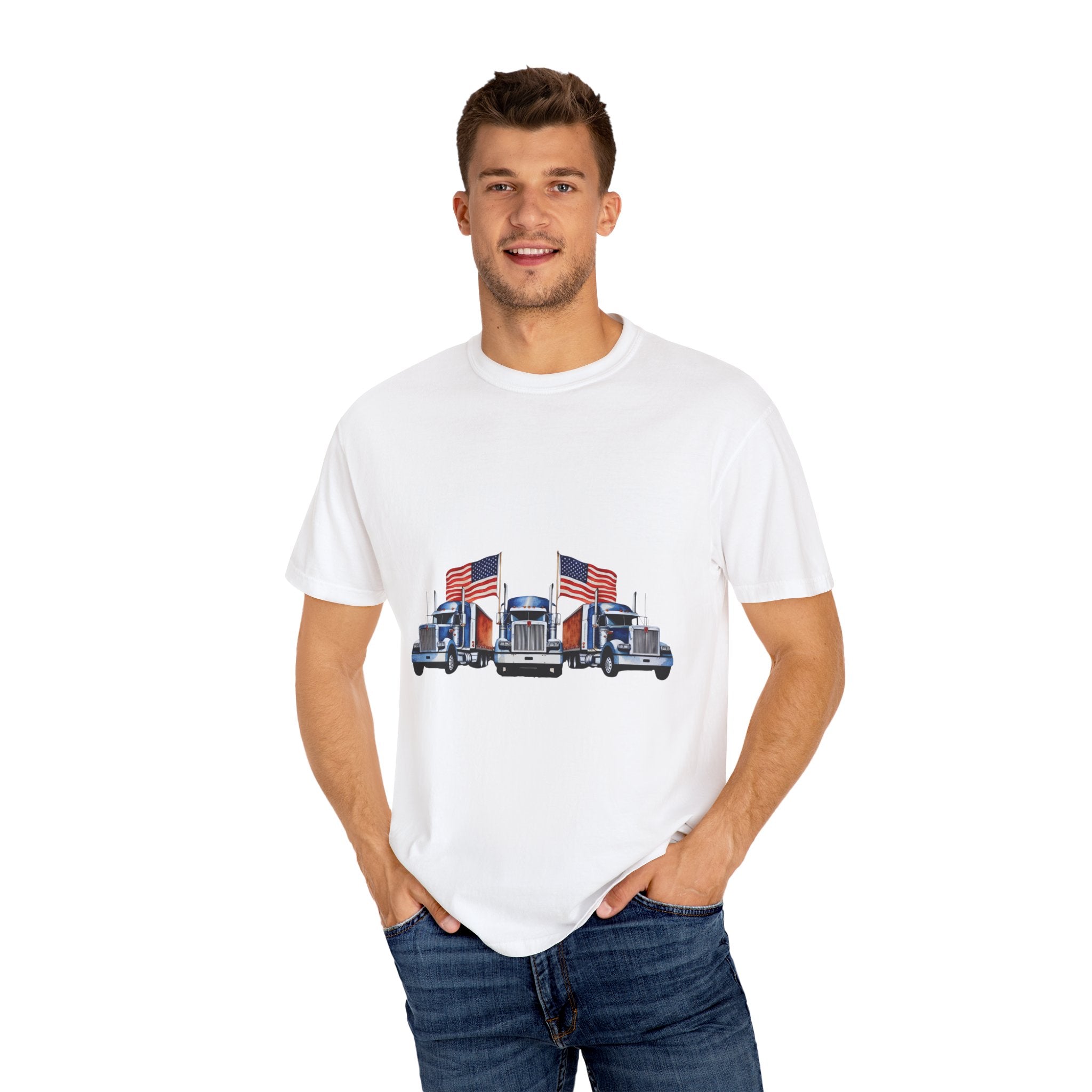 Patriotic Truck Tee, Unisex Garment-Dyed T-shirt for Truck Lovers, Freedom, Americana, Casual Wear, Independence Day