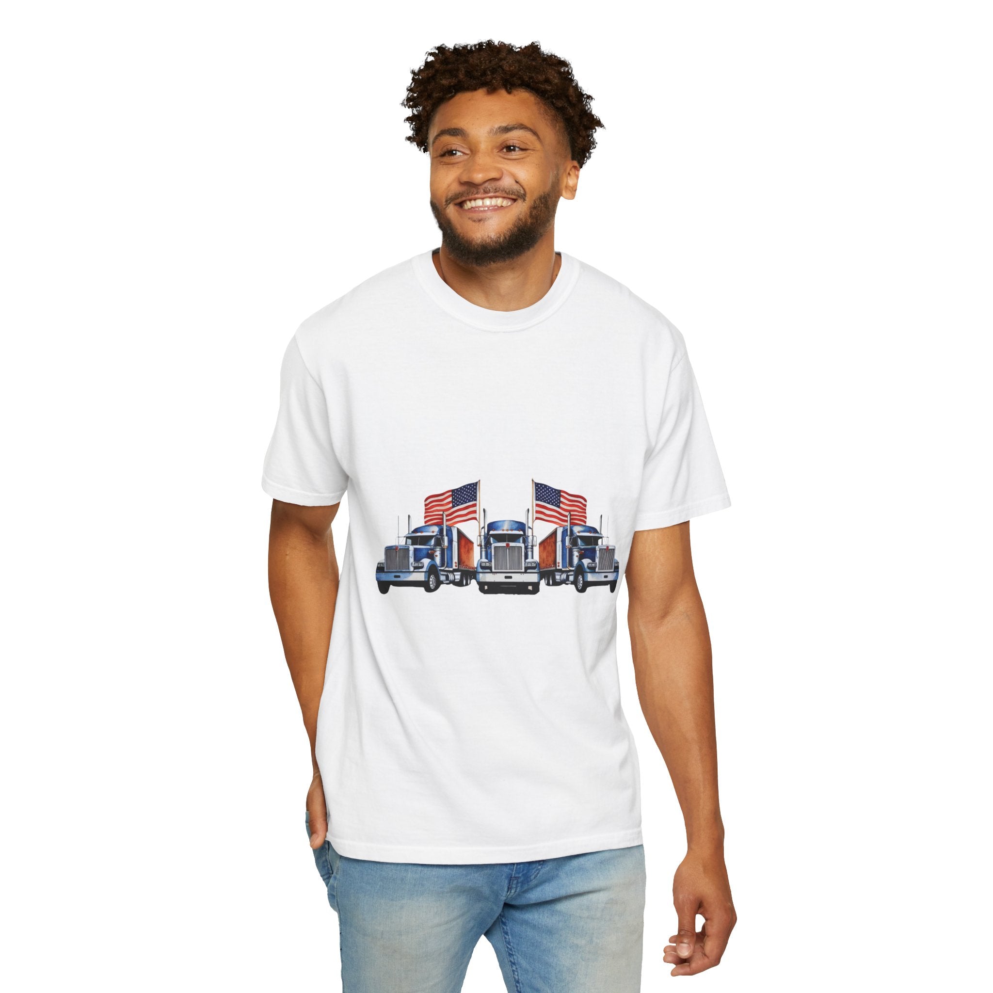 Patriotic Truck Tee, Unisex Garment-Dyed T-shirt for Truck Lovers, Freedom, Americana, Casual Wear, Independence Day