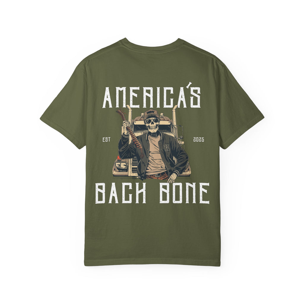 Unisex Garment-Dyed T-shirt with 'America's Backbone' Graphic For Truckers | Casual Wear, Unique Gift, Summer Style, Outdoor Adventure, Everyday Comfort