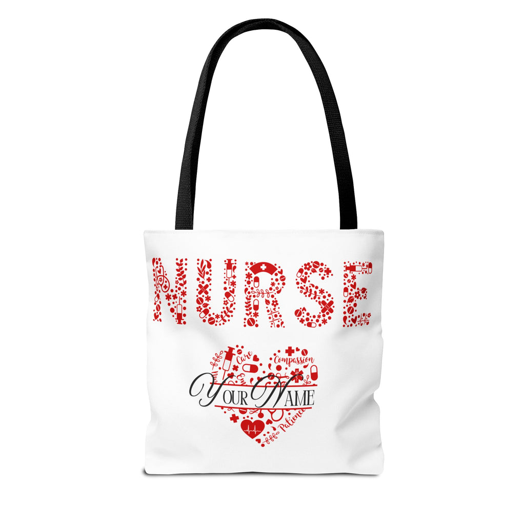 Personalized Name Nurse Tote Bag, Heart Design, Gift for Nurses, AOP Nursing Bag, Healthcare Companion, Nurse Appreciation
