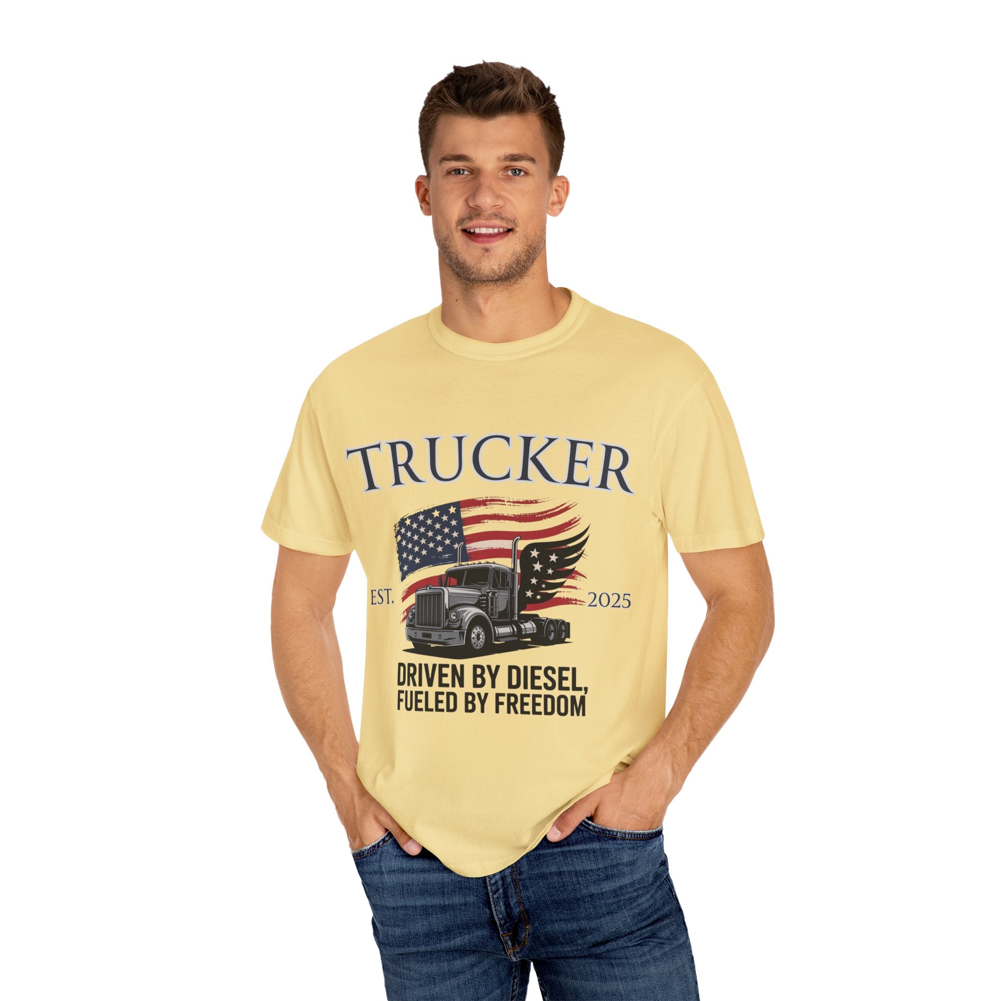 Vintage Trucker T-Shirt, Perfect for Truck Drivers, Trucking Enthusiasts, Proud America Apparel, Gift for Father's Day, Independence Day
