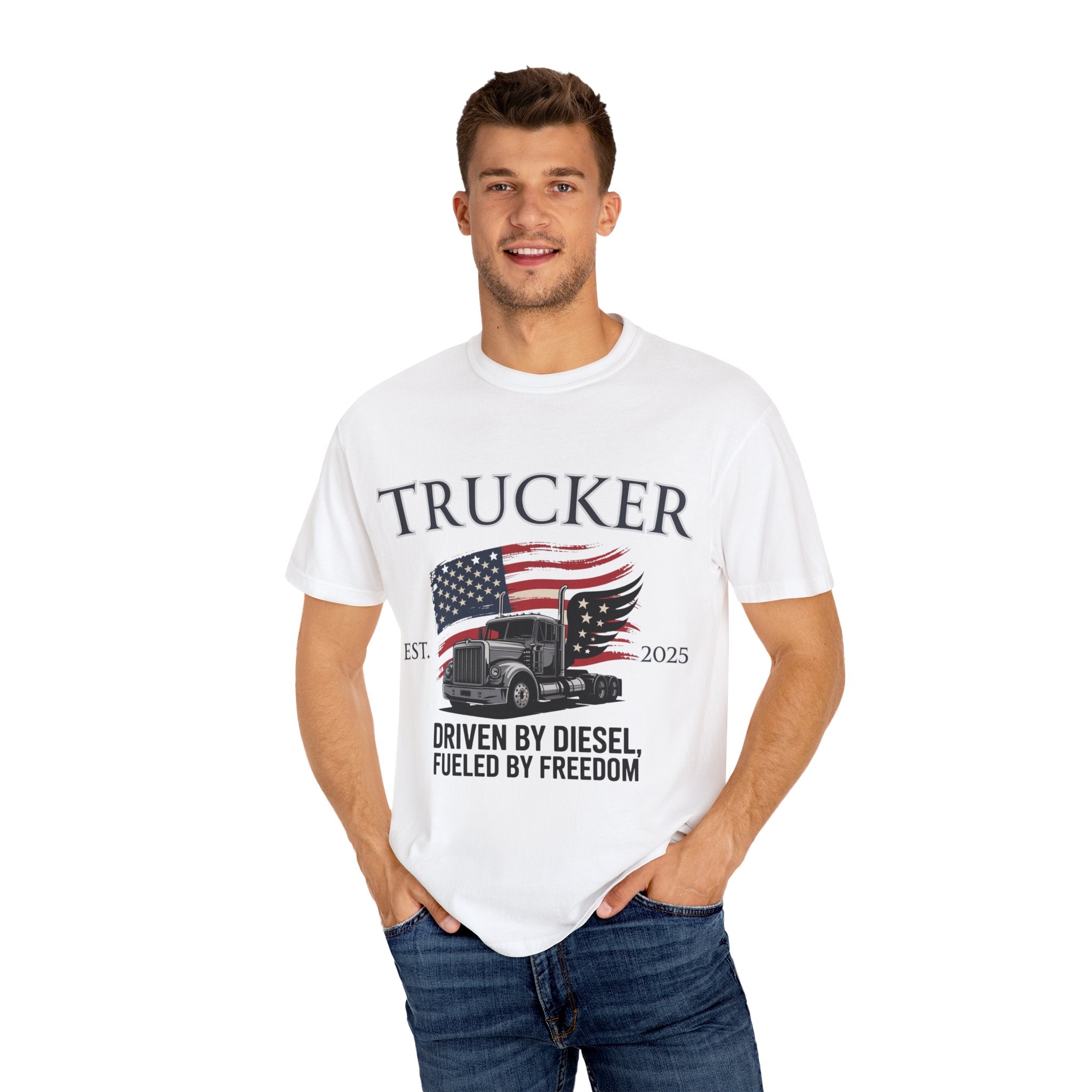 Vintage Trucker T-Shirt, Perfect for Truck Drivers, Trucking Enthusiasts, Proud America Apparel, Gift for Father's Day, Independence Day