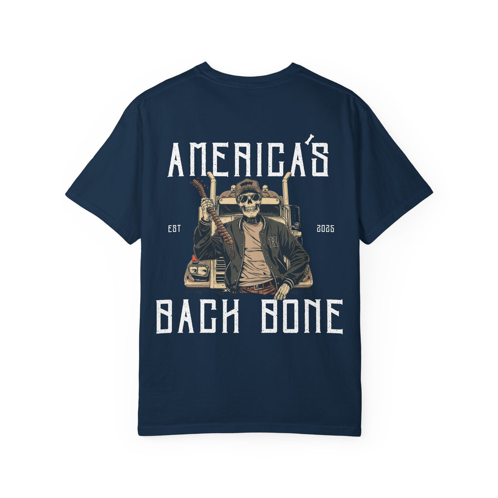 Unisex Garment-Dyed T-shirt with 'America's Backbone' Graphic For Truckers | Casual Wear, Unique Gift, Summer Style, Outdoor Adventure, Everyday Comfort