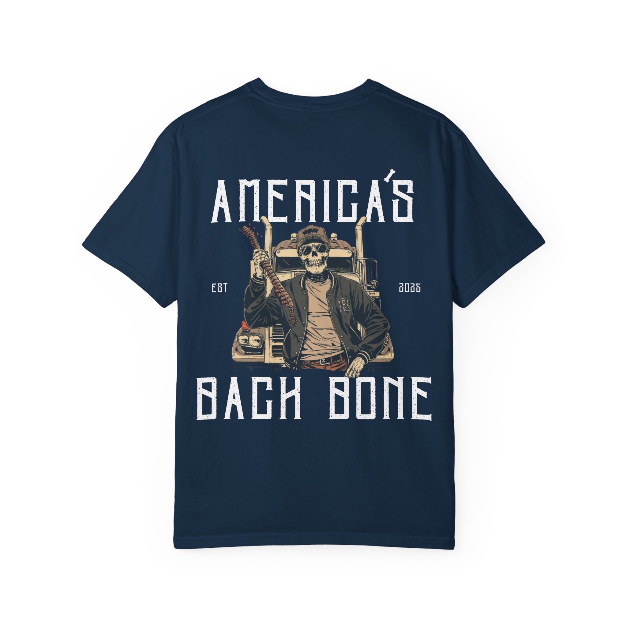 Unisex Garment-Dyed T-shirt with 'America's Backbone' Graphic For Truckers | Casual Wear, Unique Gift, Summer Style, Outdoor Adventure, Everyday Comfort