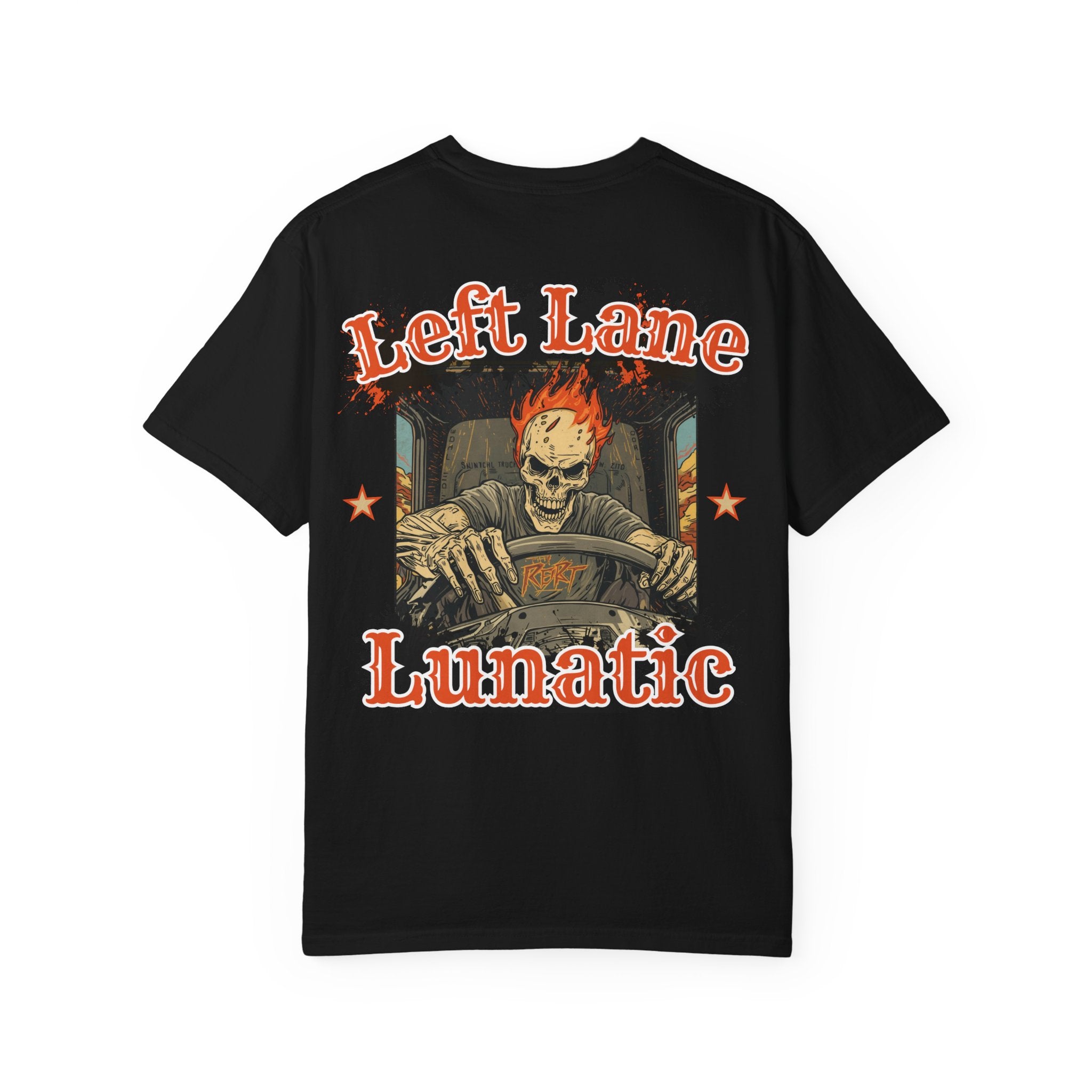 Unisex Garment-Dyed T-shirt, Cool Grunge Tee for Truckers, Left Lane Lunatic Graphic T-shirt, Vintage Style Gift, Halloween Apparel