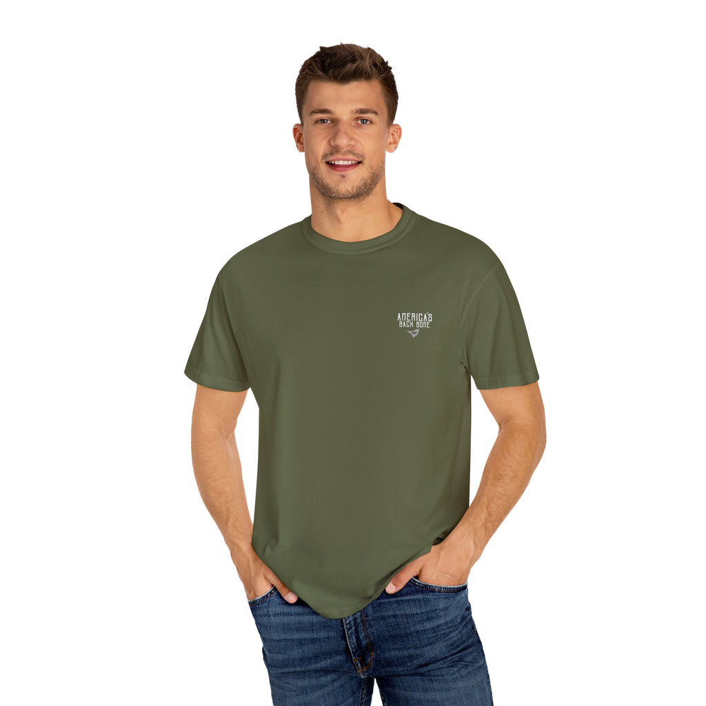 Unisex Garment-Dyed T-shirt with 'America's Backbone' Graphic For Truckers | Casual Wear, Unique Gift, Summer Style, Outdoor Adventure, Everyday Comfort