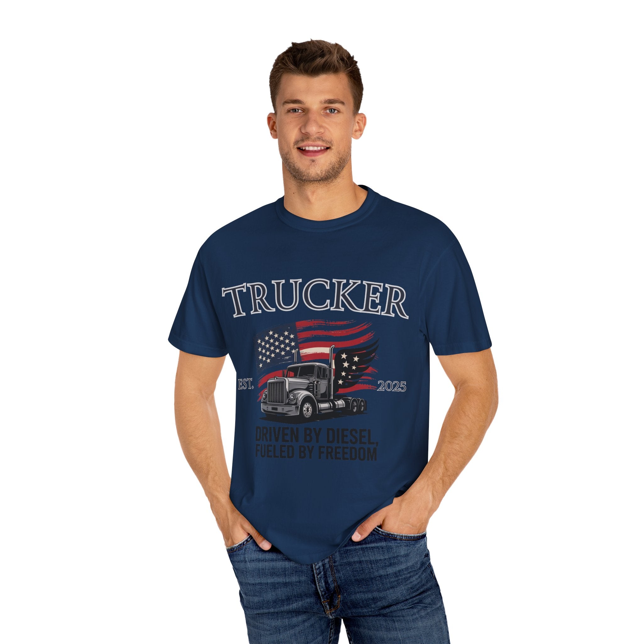 Vintage Trucker T-Shirt, Perfect for Truck Drivers, Trucking Enthusiasts, Proud America Apparel, Gift for Father's Day, Independence Day