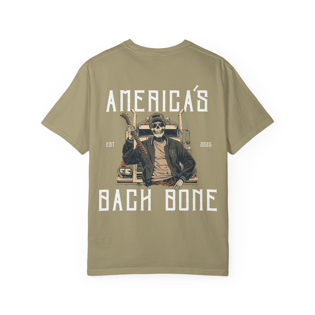 Unisex Garment-Dyed T-shirt with 'America's Backbone' Graphic For Truckers | Casual Wear, Unique Gift, Summer Style, Outdoor Adventure, Everyday Comfort