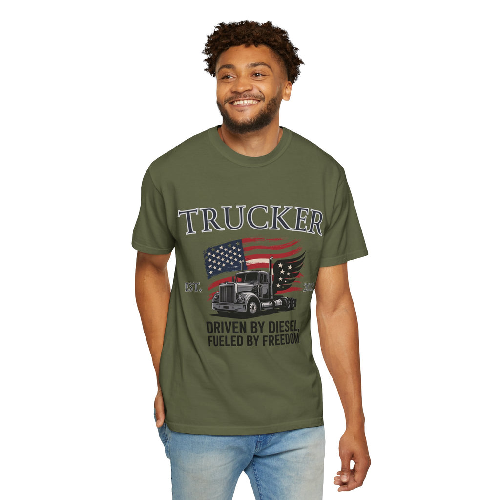 Vintage Trucker T-Shirt, Perfect for Truck Drivers, Trucking Enthusiasts, Proud America Apparel, Gift for Father's Day, Independence Day