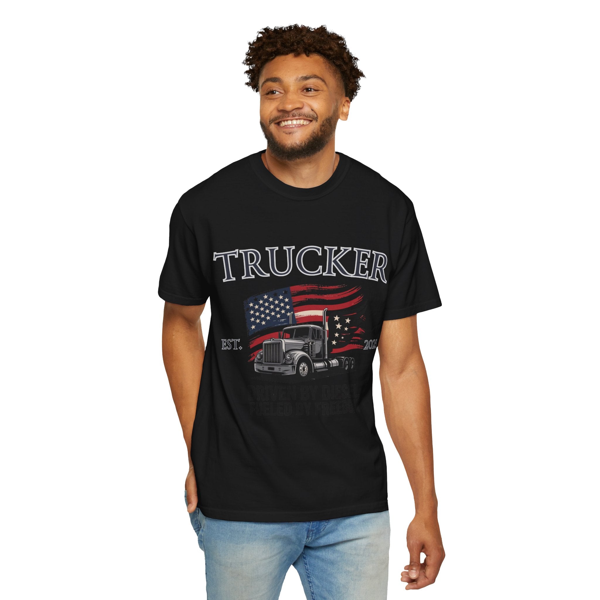 Vintage Trucker T-Shirt, Perfect for Truck Drivers, Trucking Enthusiasts, Proud America Apparel, Gift for Father's Day, Independence Day