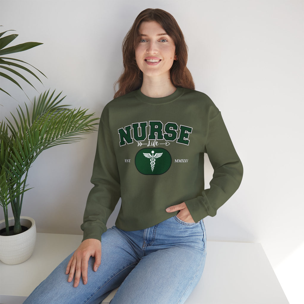 Green Nurse Crewneck Sweatshirt | Cozy Gift for Nurses, Medical Appreciation Day, Healthcare Apparel, Nursing School Gift