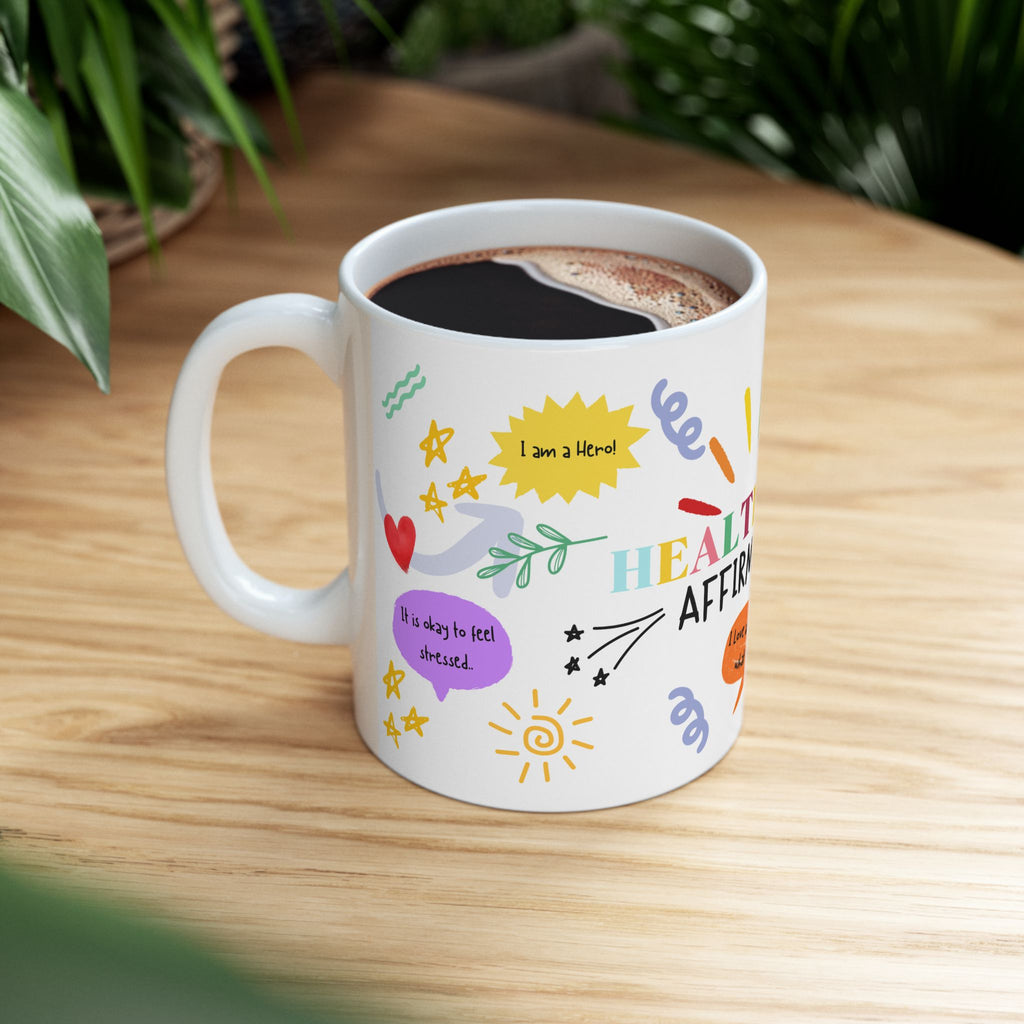 Healthcare Affirmations Ceramic Mug | Colorful Positive Quote Coffee Cup | Motivational Gift for Nurses & Caregivers, Self-Care Reminder