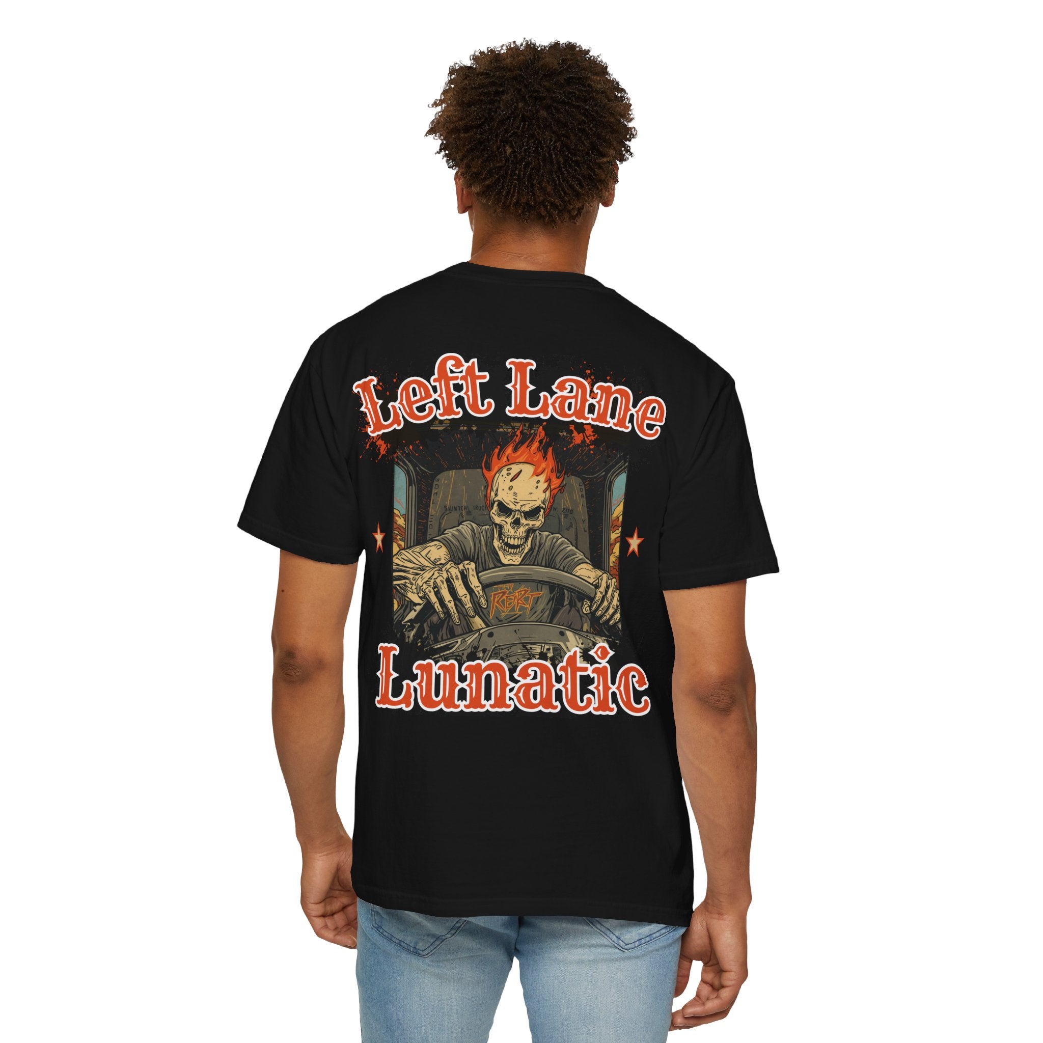 Unisex Garment-Dyed T-shirt, Cool Grunge Tee for Truckers, Left Lane Lunatic Graphic T-shirt, Vintage Style Gift, Halloween Apparel