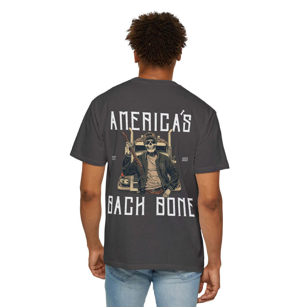Unisex Garment-Dyed T-shirt with 'America's Backbone' Graphic For Truckers | Casual Wear, Unique Gift, Summer Style, Outdoor Adventure, Everyday Comfort