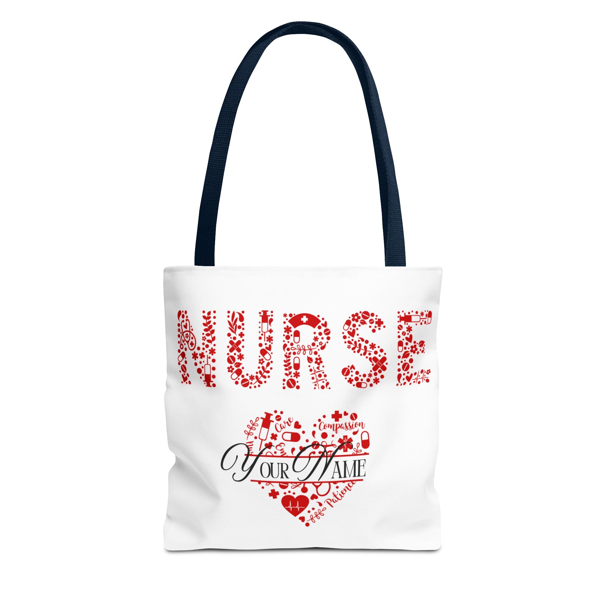 Personalized Name Nurse Tote Bag, Heart Design, Gift for Nurses, AOP Nursing Bag, Healthcare Companion, Nurse Appreciation