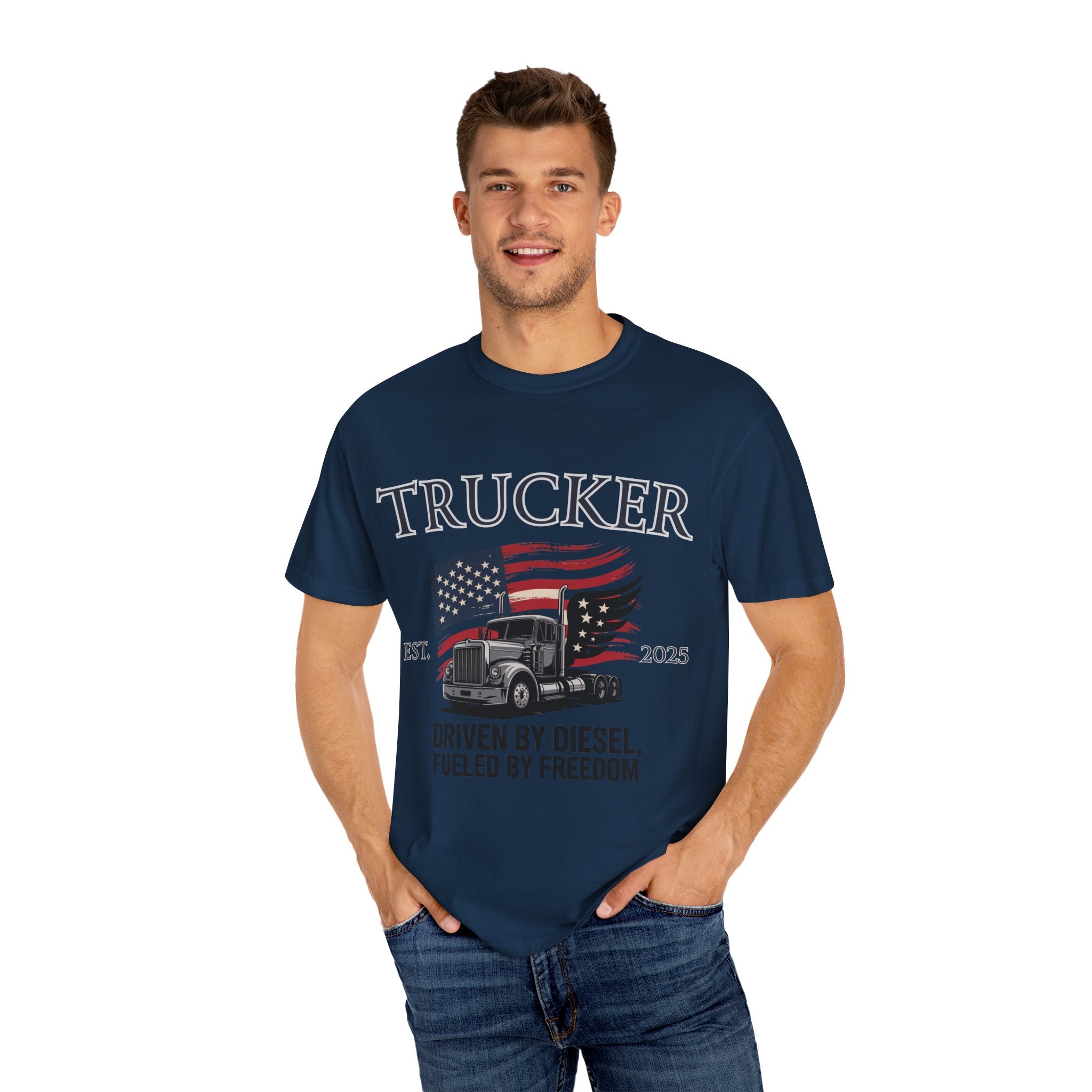 Vintage Trucker T-Shirt, Perfect for Truck Drivers, Trucking Enthusiasts, Proud America Apparel, Gift for Father's Day, Independence Day