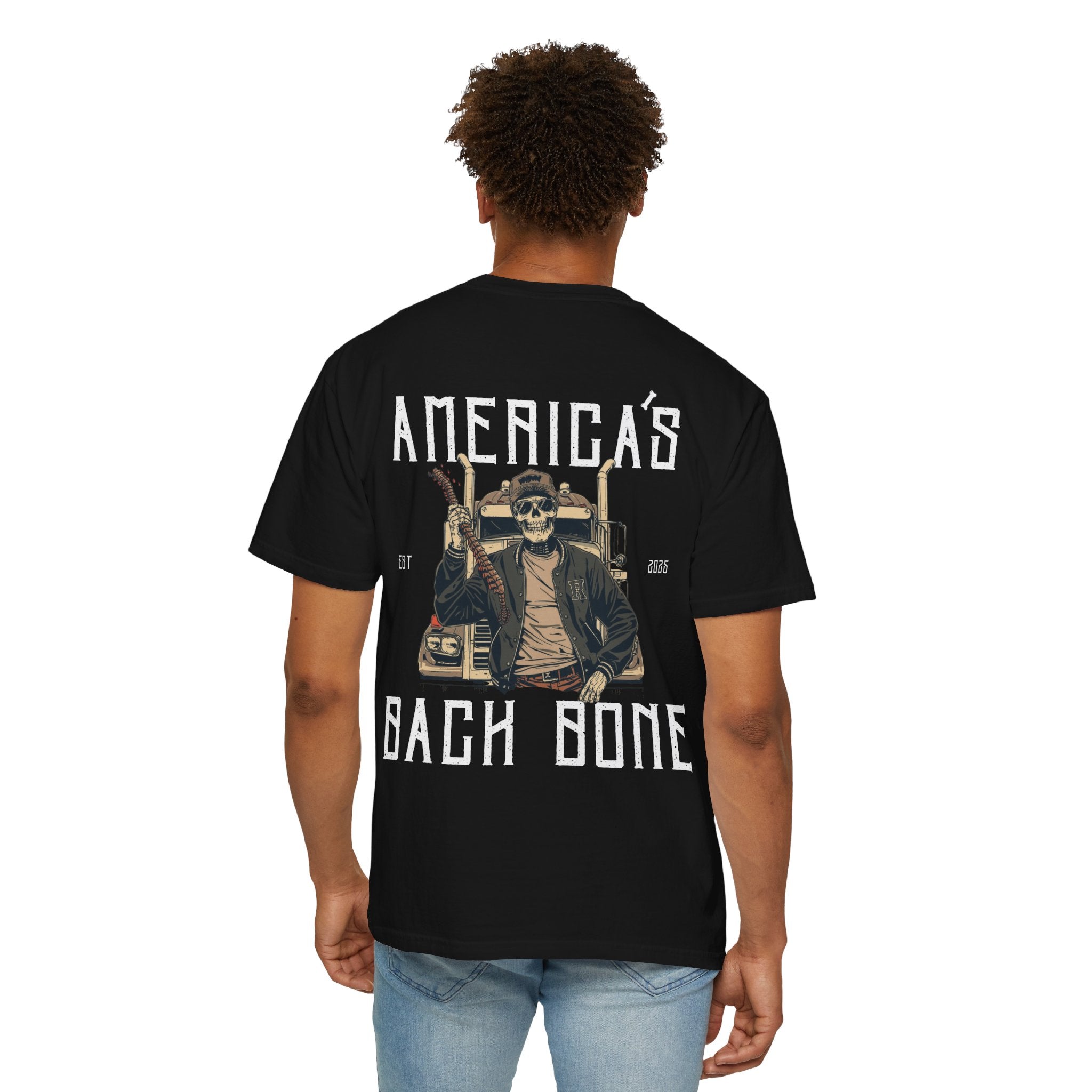 Unisex Garment-Dyed T-shirt with 'America's Backbone' Graphic For Truckers | Casual Wear, Unique Gift, Summer Style, Outdoor Adventure, Everyday Comfort