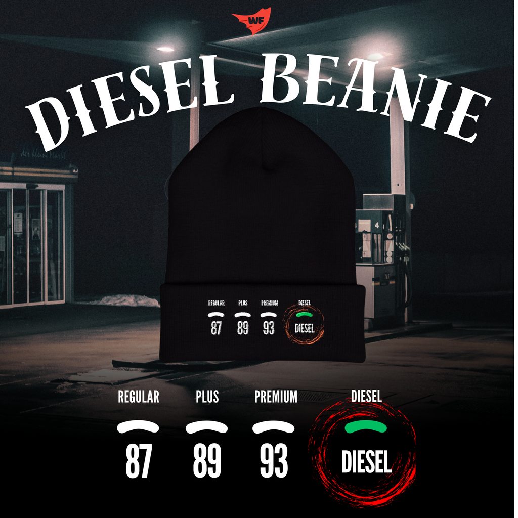 Beanie Hat for Truckers - Classic Cuffed Beanie Embroidered with Diesel Design