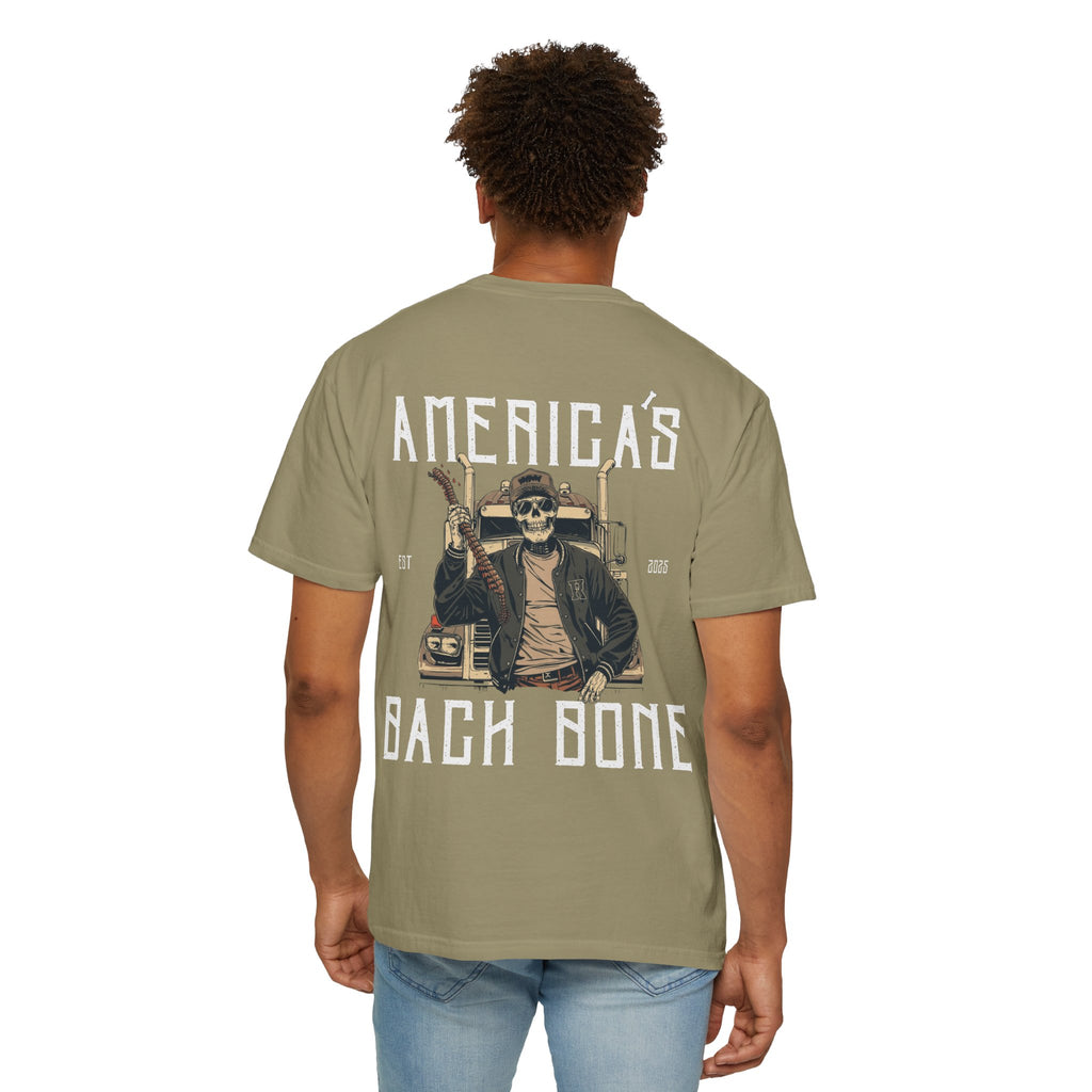 Unisex Garment-Dyed T-shirt with 'America's Backbone' Graphic For Truckers | Casual Wear, Unique Gift, Summer Style, Outdoor Adventure, Everyday Comfort