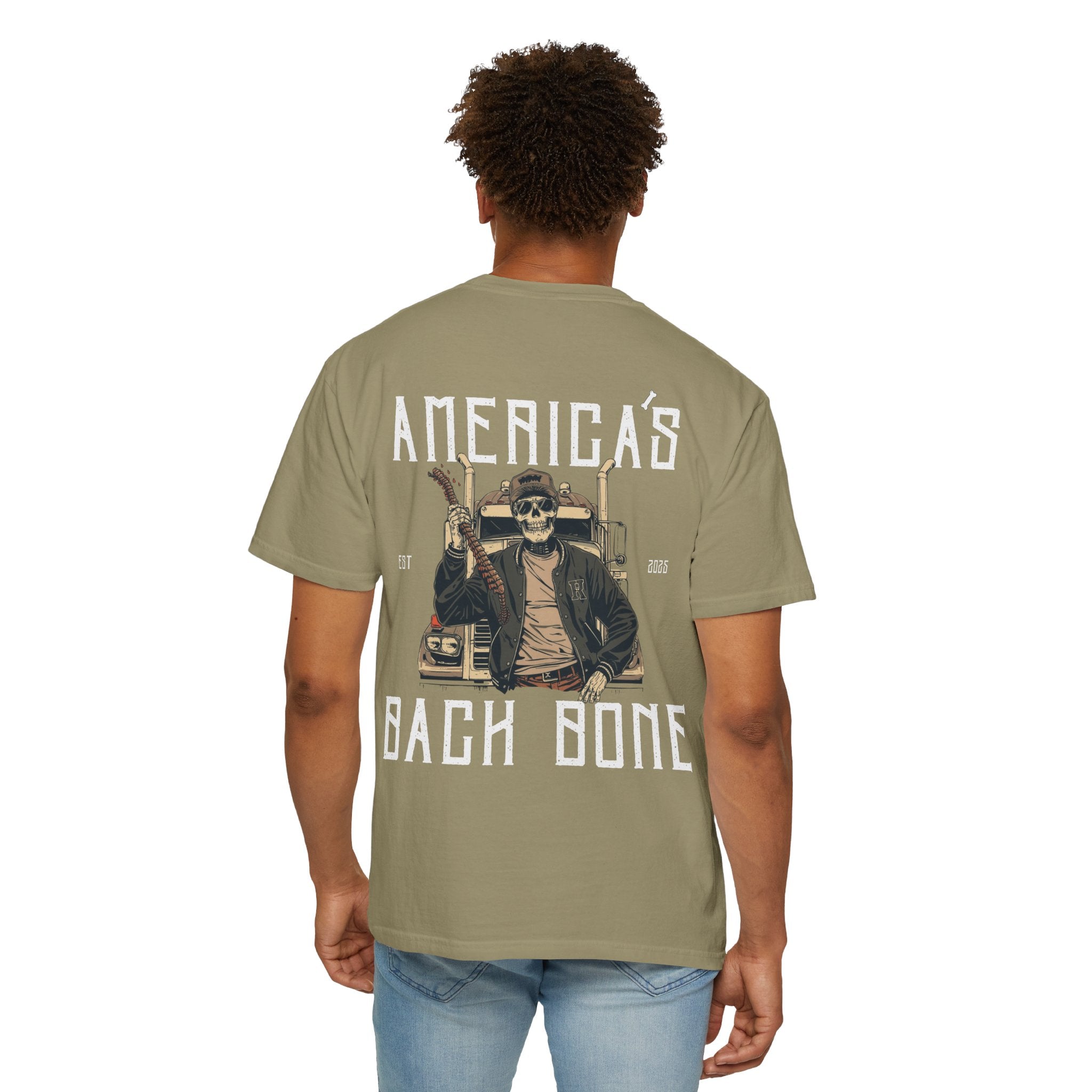 Unisex Garment-Dyed T-shirt with 'America's Backbone' Graphic For Truckers | Casual Wear, Unique Gift, Summer Style, Outdoor Adventure, Everyday Comfort