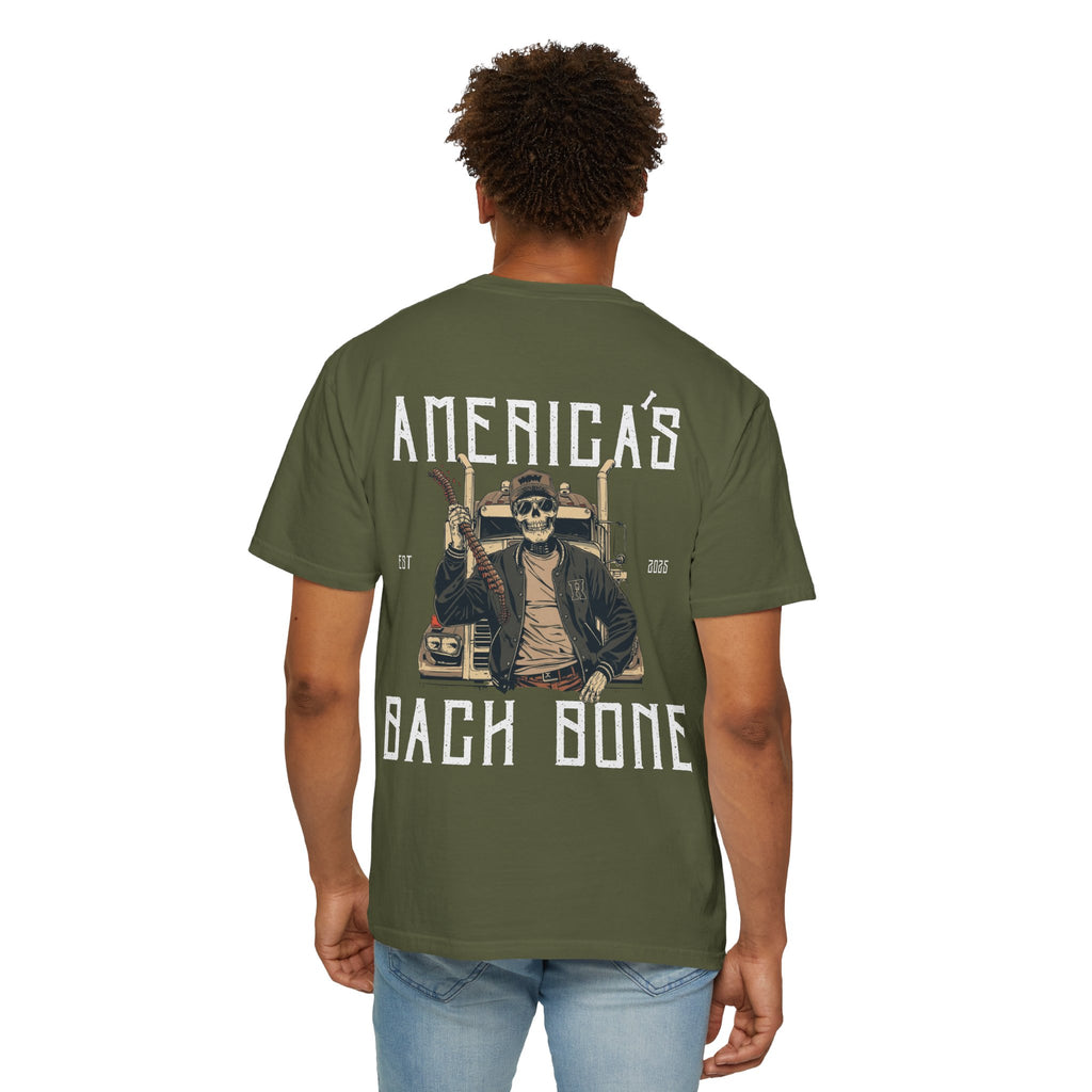Unisex Garment-Dyed T-shirt with 'America's Backbone' Graphic For Truckers | Casual Wear, Unique Gift, Summer Style, Outdoor Adventure, Everyday Comfort