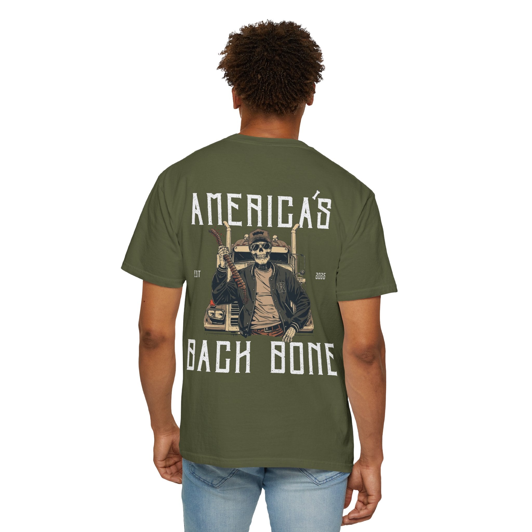 Unisex Garment-Dyed T-shirt with 'America's Backbone' Graphic For Truckers | Casual Wear, Unique Gift, Summer Style, Outdoor Adventure, Everyday Comfort