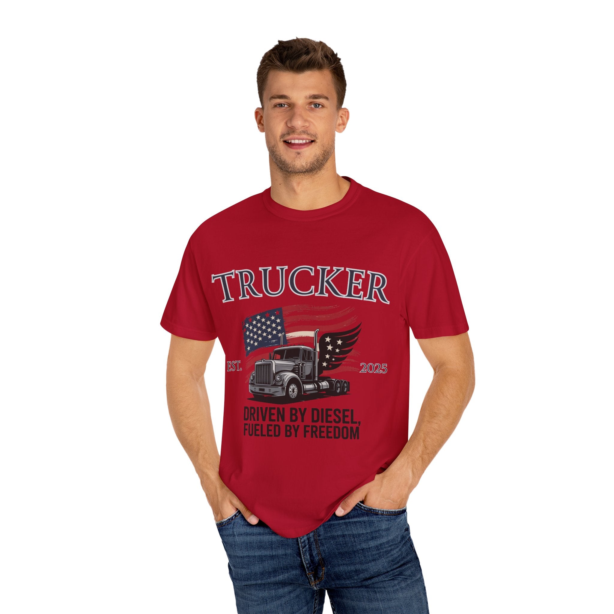 Vintage Trucker T-Shirt, Perfect for Truck Drivers, Trucking Enthusiasts, Proud America Apparel, Gift for Father's Day, Independence Day