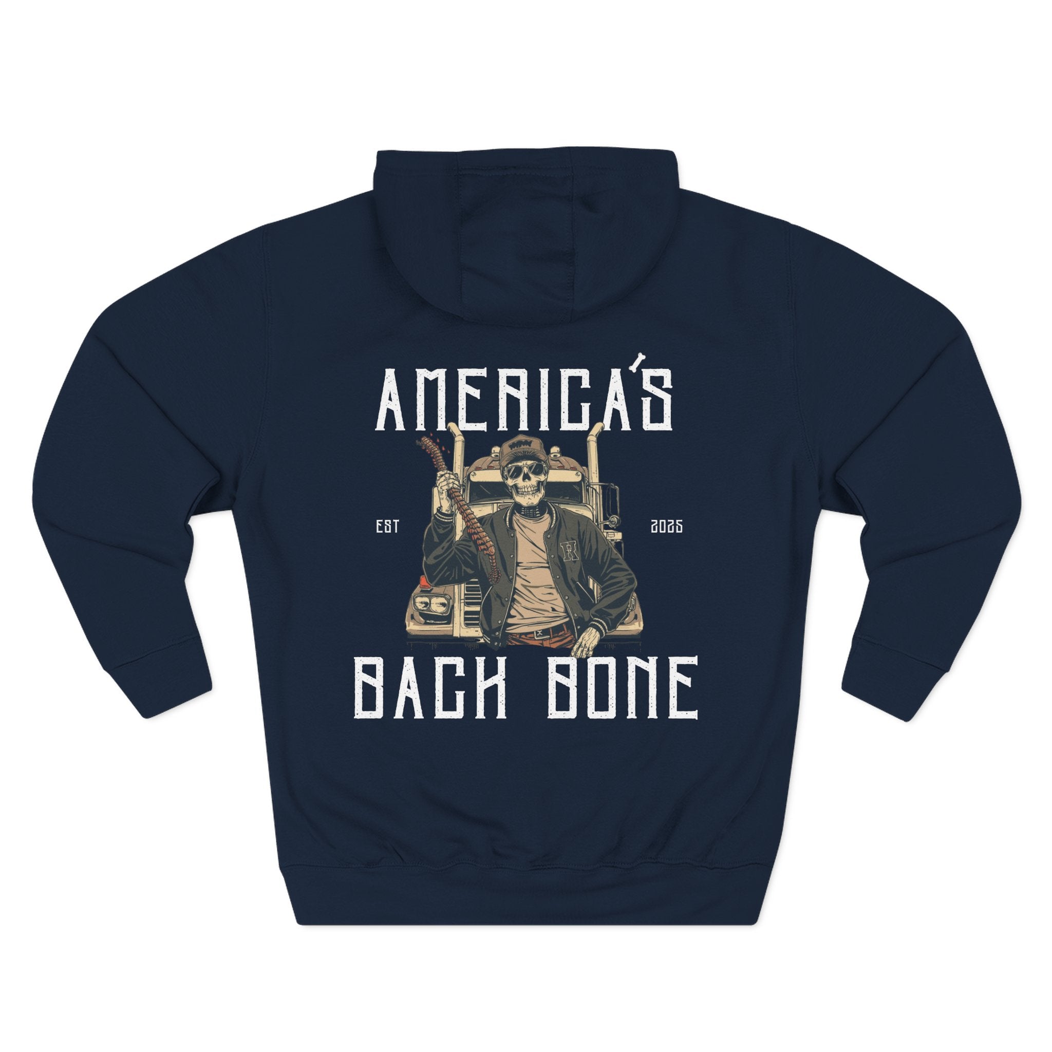 Skull Graphic Fleece Trucker Hoodie – Cozy Casual Wear, Unisex Gift, Halloween Apparel, Trendy Street Style, Comfortable Layering