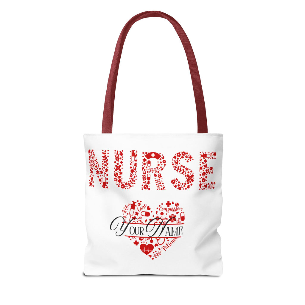 Personalized Name Nurse Tote Bag, Heart Design, Gift for Nurses, AOP Nursing Bag, Healthcare Companion, Nurse Appreciation