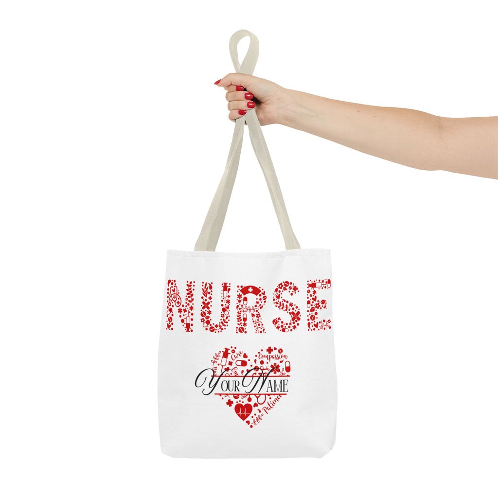Personalized Name Nurse Tote Bag, Heart Design, Gift for Nurses, AOP Nursing Bag, Healthcare Companion, Nurse Appreciation