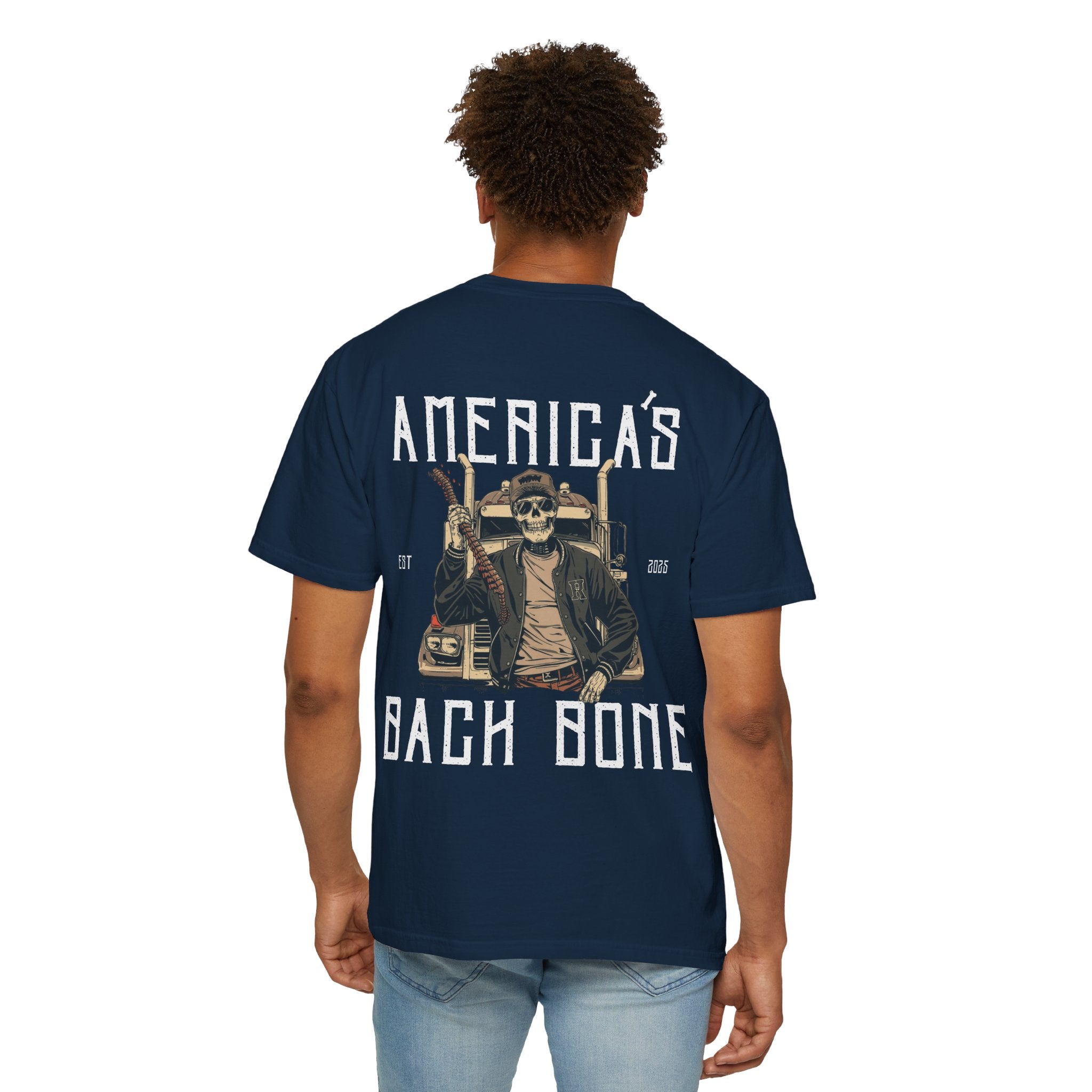 Unisex Garment-Dyed T-shirt with 'America's Backbone' Graphic For Truckers | Casual Wear, Unique Gift, Summer Style, Outdoor Adventure, Everyday Comfort