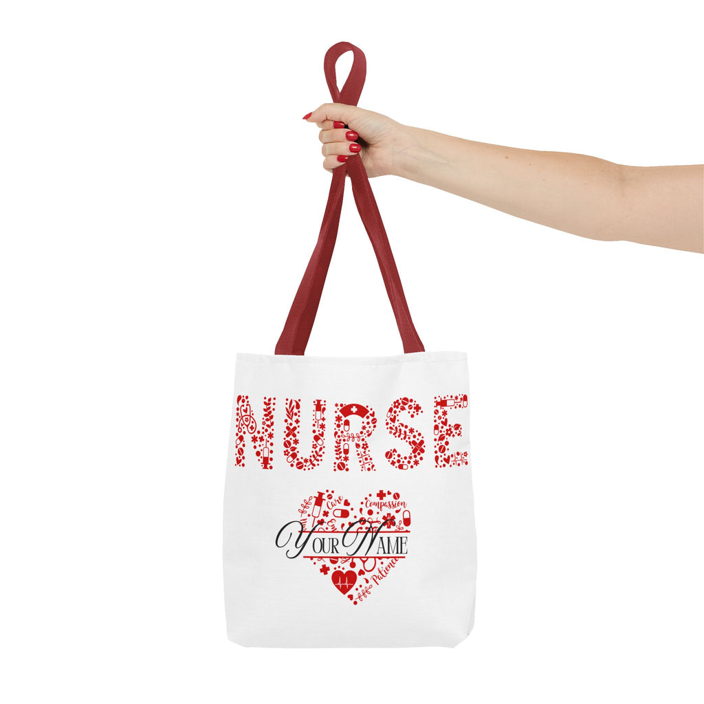 Personalized Name Nurse Tote Bag, Heart Design, Gift for Nurses, AOP Nursing Bag, Healthcare Companion, Nurse Appreciation