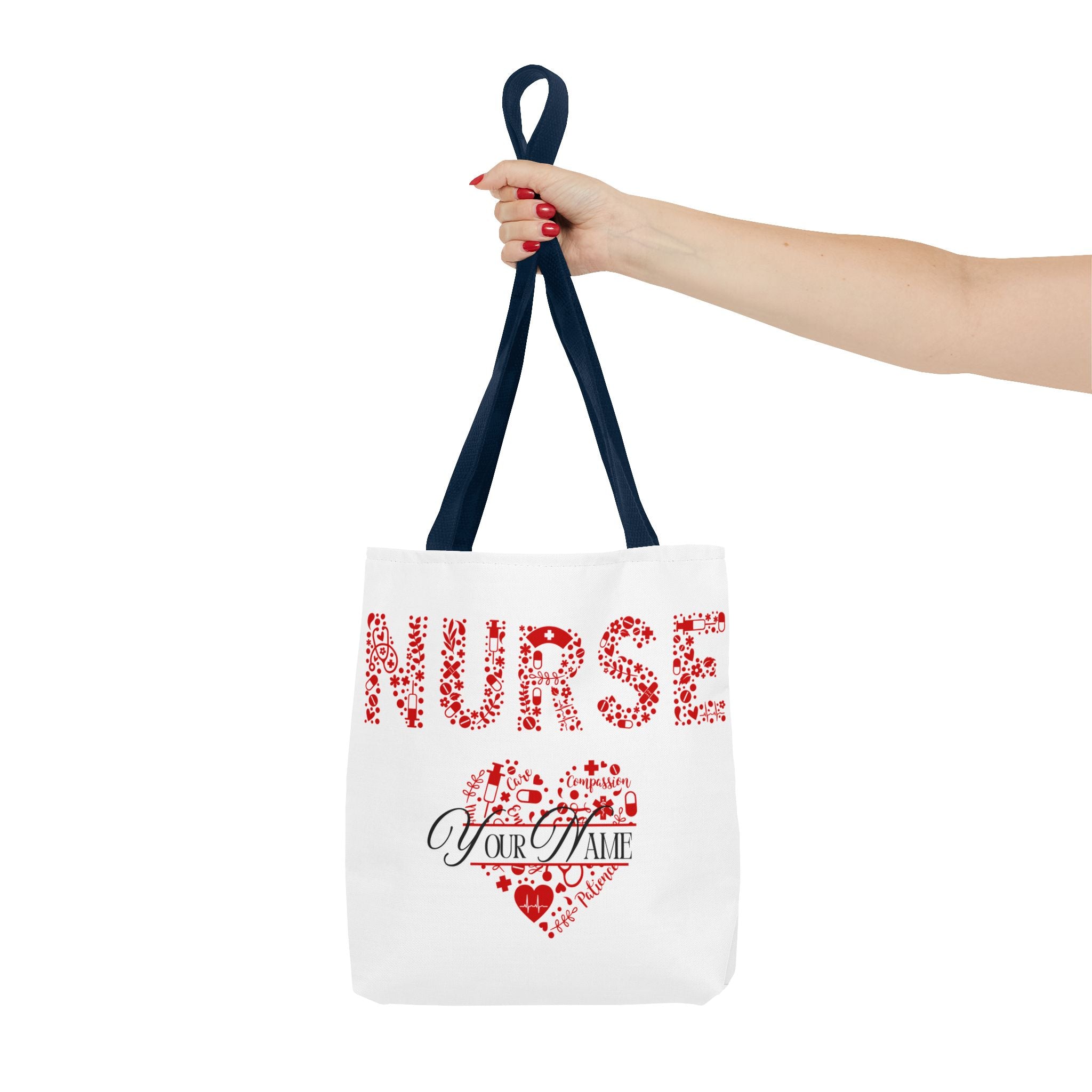 Personalized Name Nurse Tote Bag, Heart Design, Gift for Nurses, AOP Nursing Bag, Healthcare Companion, Nurse Appreciation