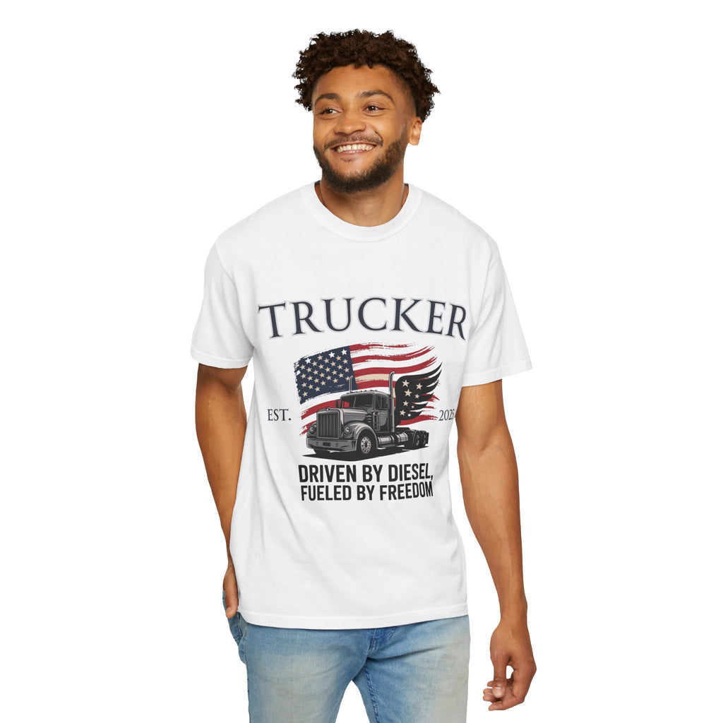 Vintage Trucker T-Shirt, Perfect for Truck Drivers, Trucking Enthusiasts, Proud America Apparel, Gift for Father's Day, Independence Day
