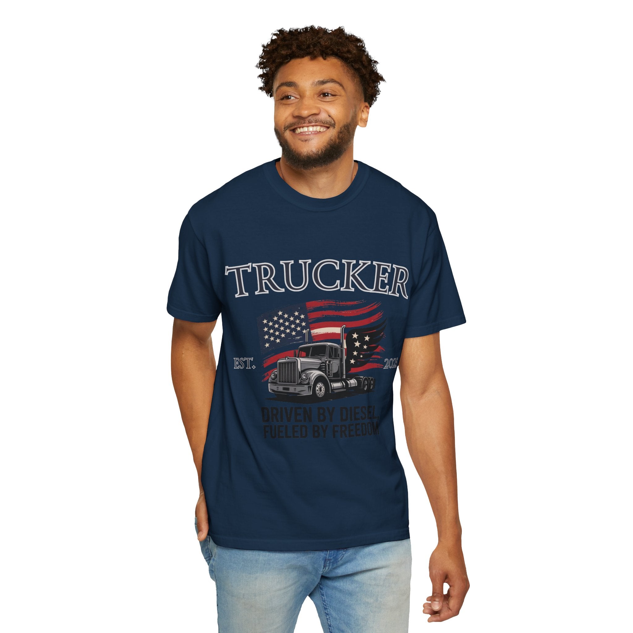 Vintage Trucker T-Shirt, Perfect for Truck Drivers, Trucking Enthusiasts, Proud America Apparel, Gift for Father's Day, Independence Day