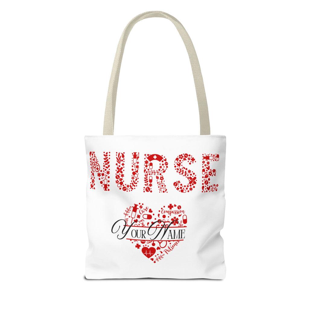 Personalized Name Nurse Tote Bag, Heart Design, Gift for Nurses, AOP Nursing Bag, Healthcare Companion, Nurse Appreciation