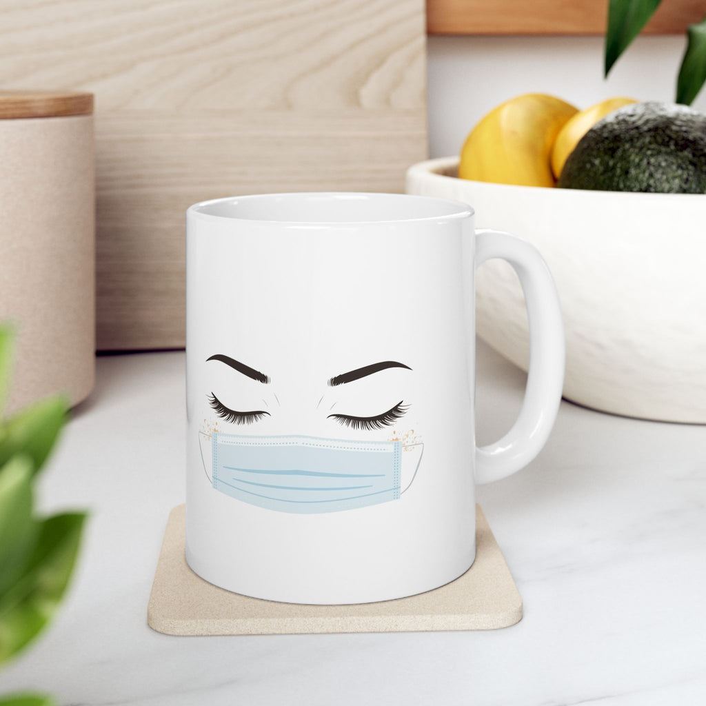 Chic Masked Woman Ceramic Mug - Perfect for Coffee Lovers, Gift for Nurses, Health Awareness, Home Decor, Inspirational Drinkware
